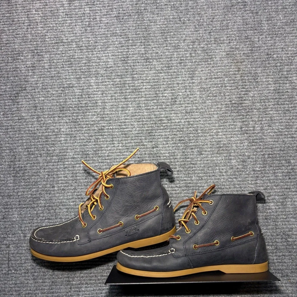 Polo Ralph Lauren Mens Barron Leather Chukka Boat Boots Navy Blue 10.5D 14557